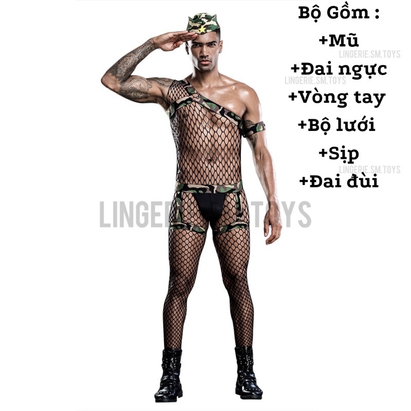 JSY7208 - Bộ Đồ Hoá Trang Cho Nam - Set Quân Phục Lưới Gợi Cảm