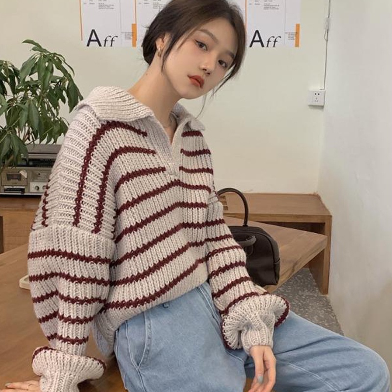 Áo sweater dệt kim IELGY họa tiết kẻ sọc thời trang cho nữ