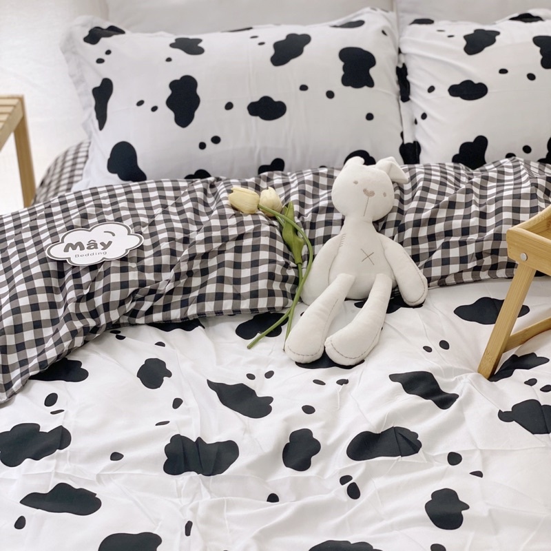 Bộ chăn ga gối cotton poly hoạ tiết bò sữa Mây Bedding
