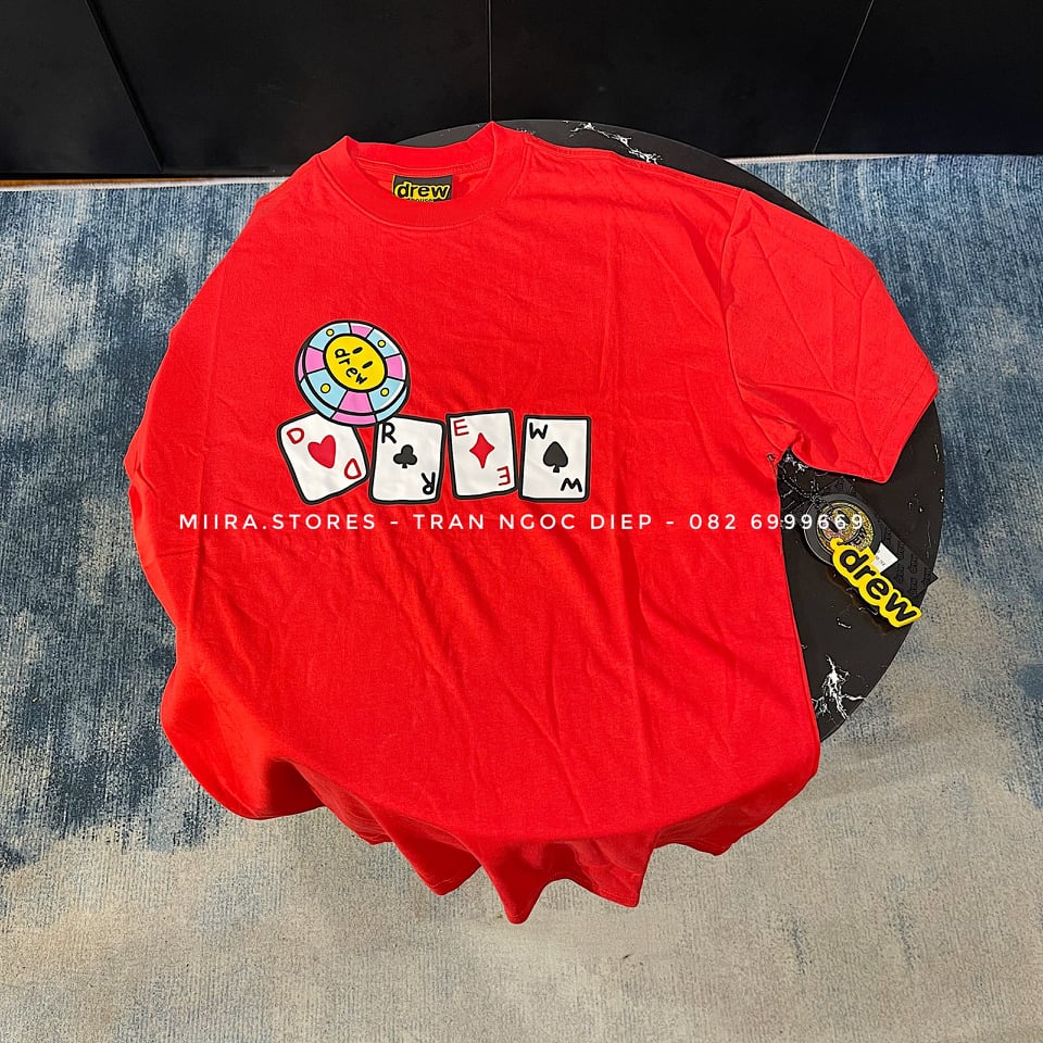 LUCKY YOU SS TEE - Áo thun tee in hình chip Drew và những lá bài nền màu đỏ may mắn Drew House BEST QUALITY