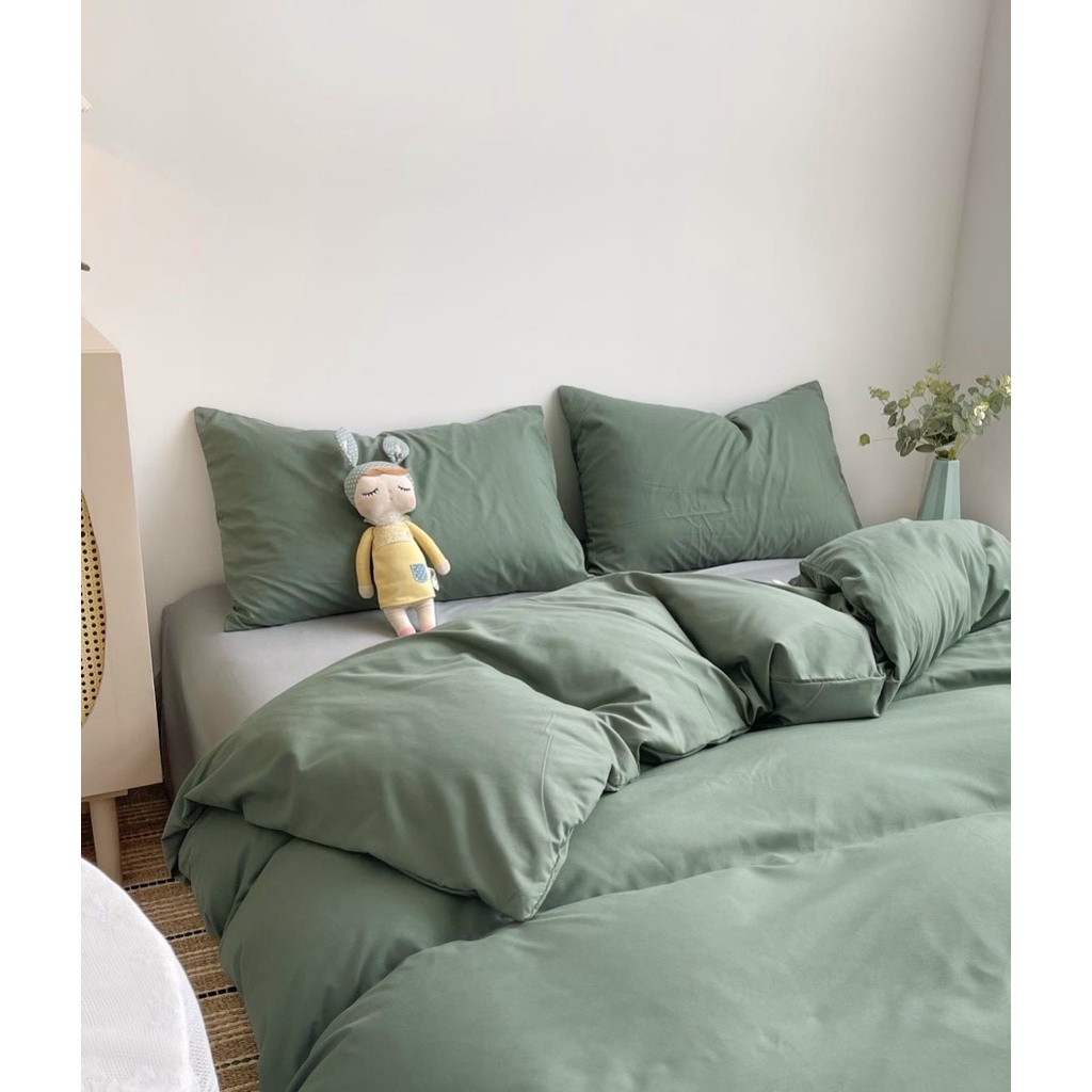 (ALBUM) Bộ chăn ga và vỏ gối cotton basic Mùa Decor - Màu xanh rêu phối beige và các màu khác