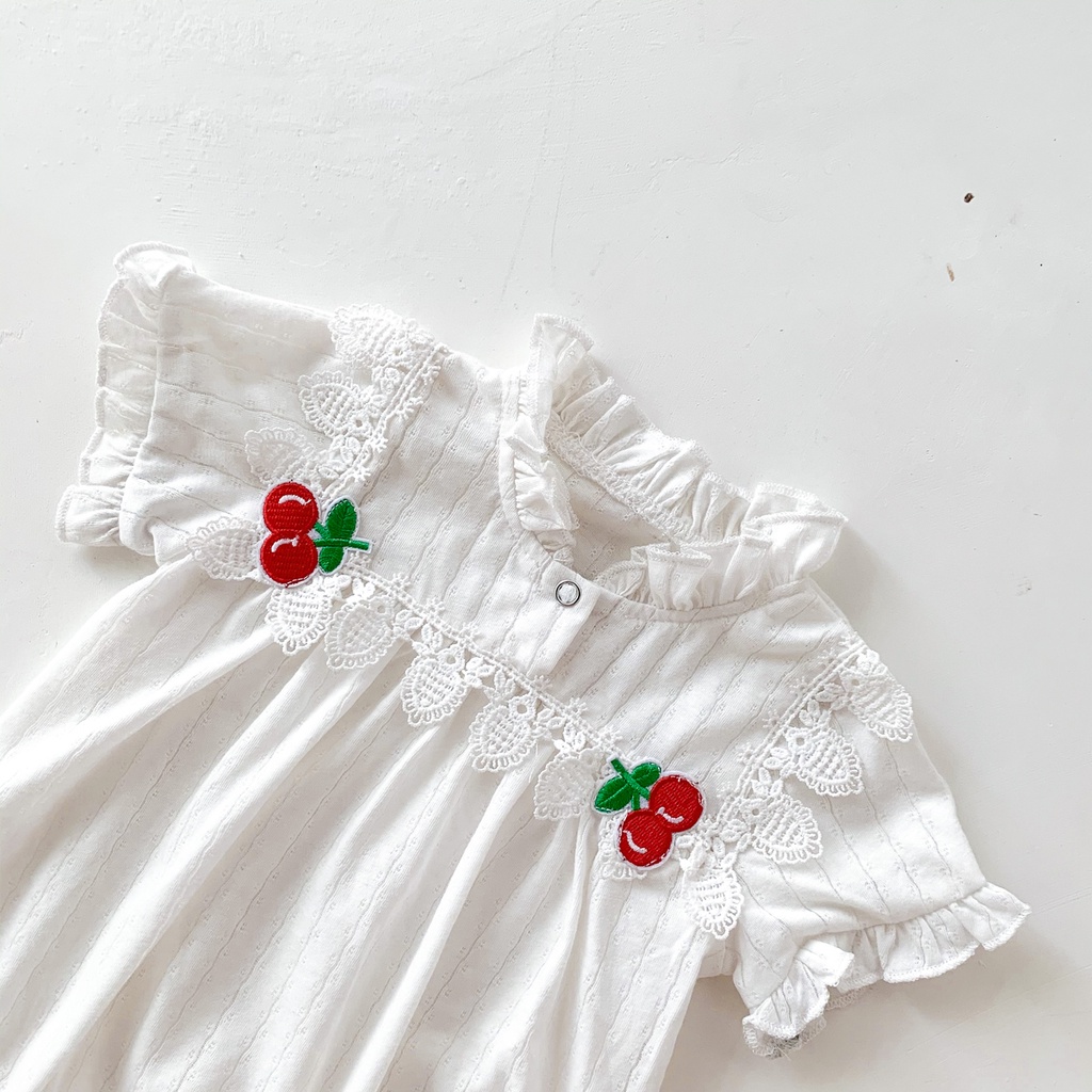 Áo liền quần thêu hình quả cherry cho bé gái sơ sinh