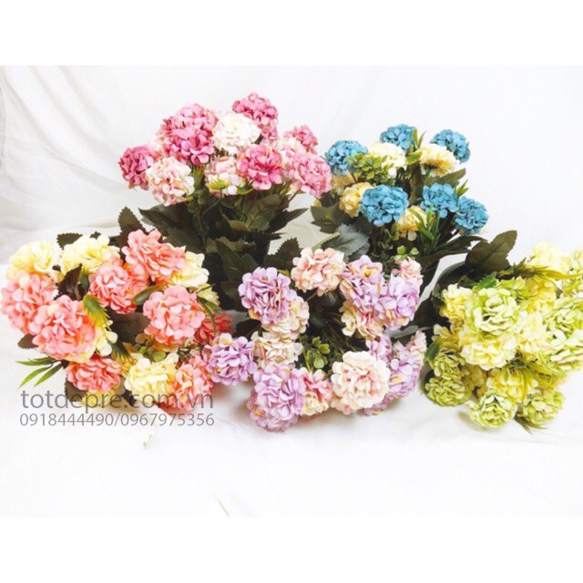 Chùm cẩm tú cầu mini tông màu Vintage - Hoa giả siêu đẹp