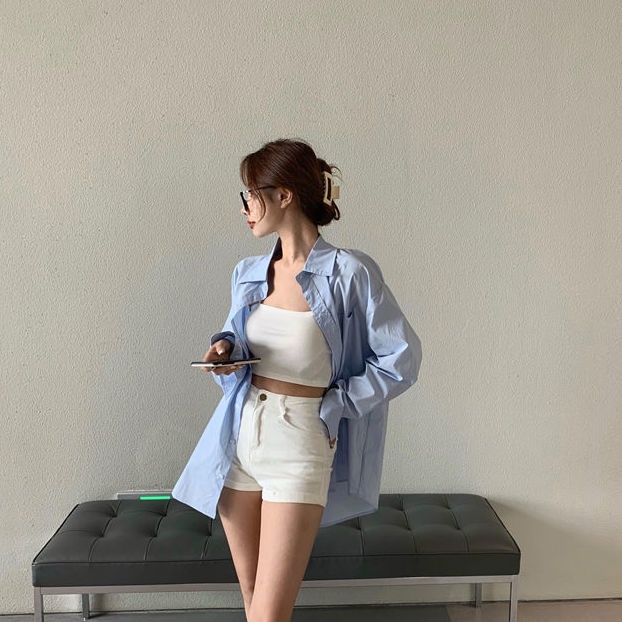 COZOK Áo Sơ Mi Tay Dài Dáng Rộng Phong Cách Hàn Quốc Thời Trang Trẻ Trung