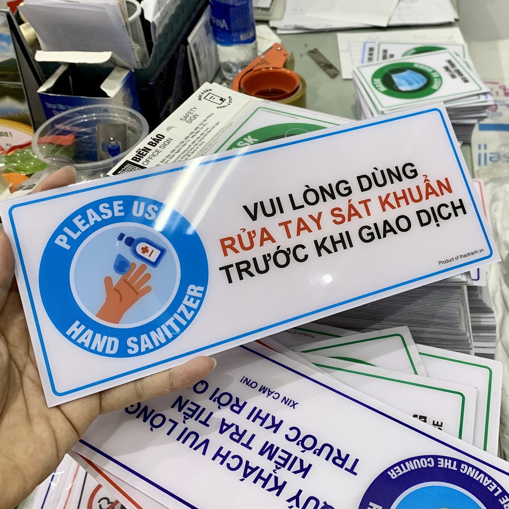 Biển Báo Nhắc Nhở: Rửa tay Sát Khuẩn - Decal Dán Tường, Dán Kính Dễ Dàng.