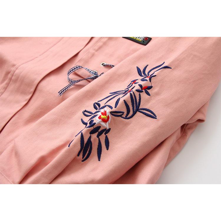 Áo khoác Kaki  túi hộp  form đẹp cho nam nữ ,họa tiết thêu hoa nổi bật T006