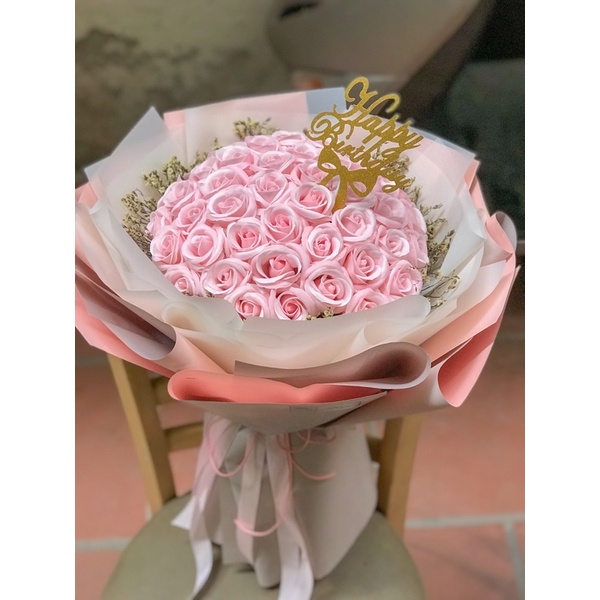 Bó hoa sáp 50 bông mix hoa khô tự nhiên-Tặng thiệp và topper