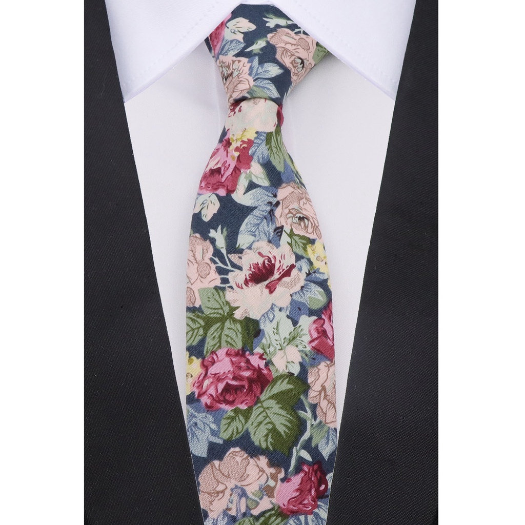 Cà Vạt Bản Nhỏ 6cm Họa Tiết Hoa Vintage Bằng Cotton Cho Nam