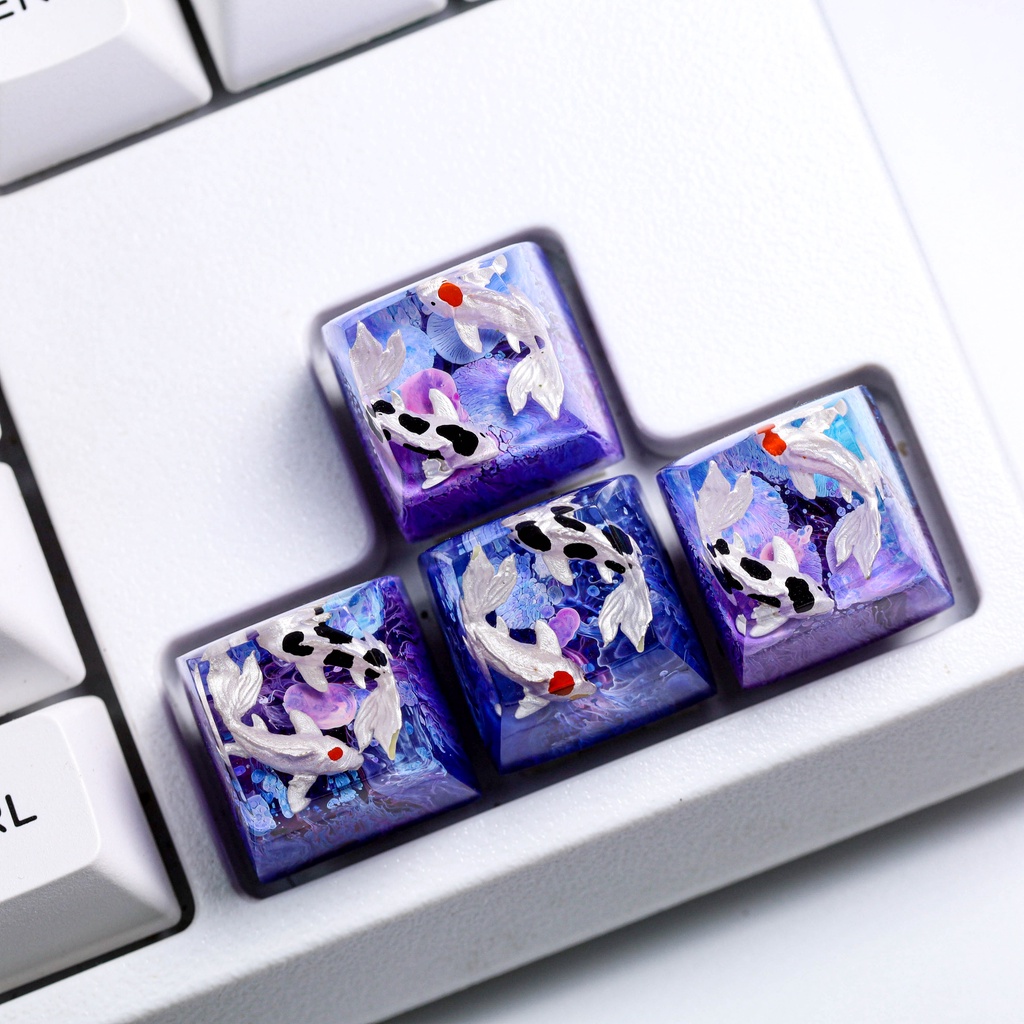 Keycap cá koi xanh tím cho bàn phím cơ, keycap artisan, keycap lẻ giá rẻ, keycap cá koi tím