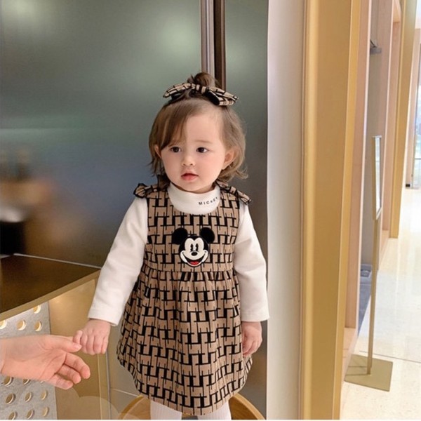 Váy nhung micky đeo nơ kèm áo cotton 4 chiều cho bé 1-5 tuổi