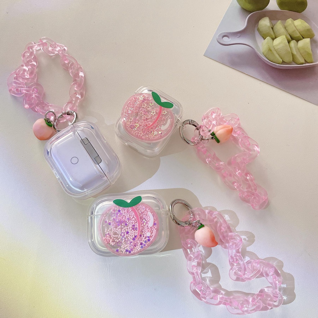 Vỏ Bảo Vệ Hộp Sạc Tai Nghe Bluetooth AirPods 1 2 pro 3 2021 gen3 Bằng Silicon Tpu Mềm Hình Trái Đào Có Nước Kim Tuyến
