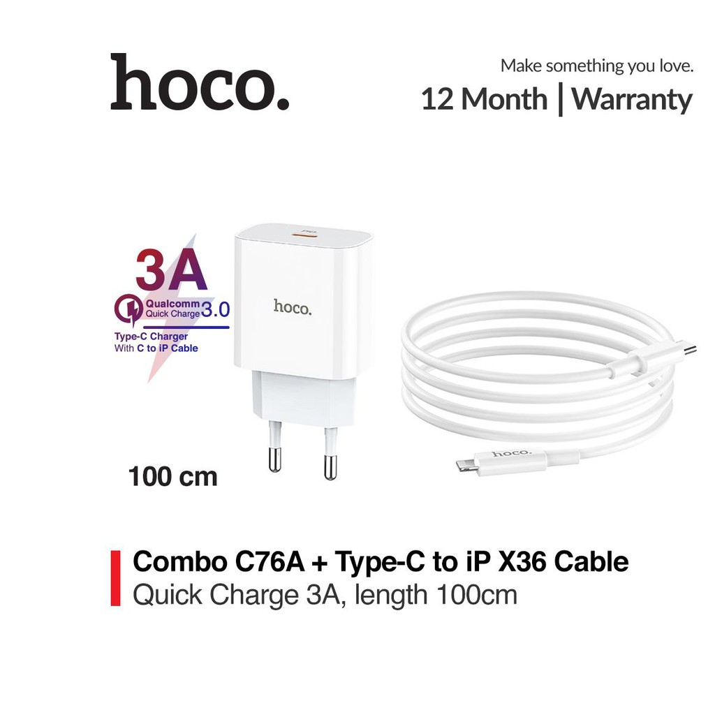 Bộ Sạc Nhanh Siêu Tốc Hoco C76Aplus - PD 20W đầu vào TypeC Cho Iphone, Ipad