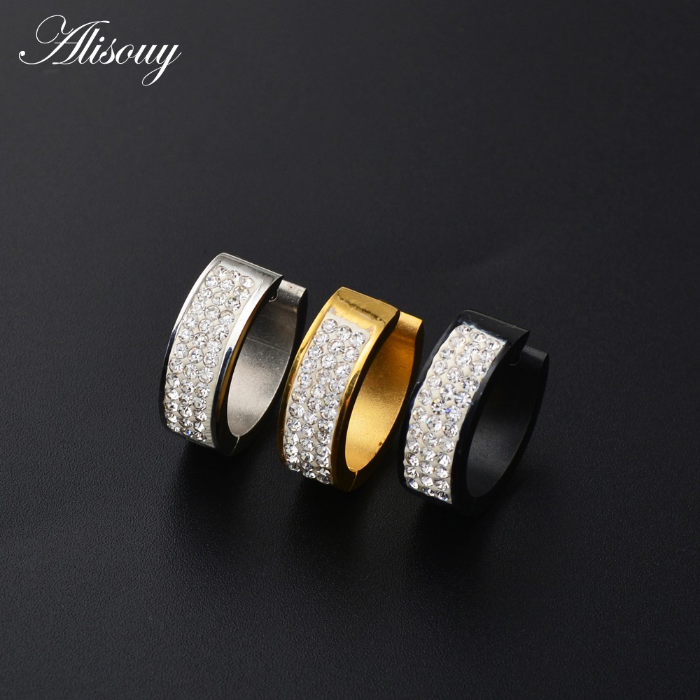 1 Đôi Bông Tai Tròn Bằng Thép Không Gỉ Đính Pha Lê Màu Vàng 6 * 7 6 * 9 6 * 16