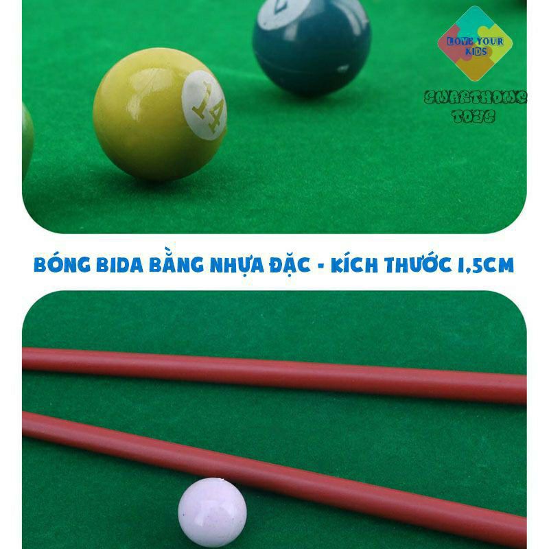 Bàn bi a mini cao cấp cho trẻ em và người lớn,bàn Bi-A Billiards Snooker  Size lớn 15 Bi , Mặt bàn vải Nỉ không bong