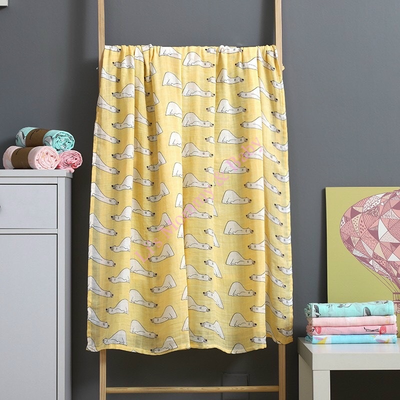 Khăn tắm cho bé Muslin Swaddle sợi tre siêu mềm siêu thấm hút đa năng choàng quấn ủ kén cho bé sơ sinh Mã K39