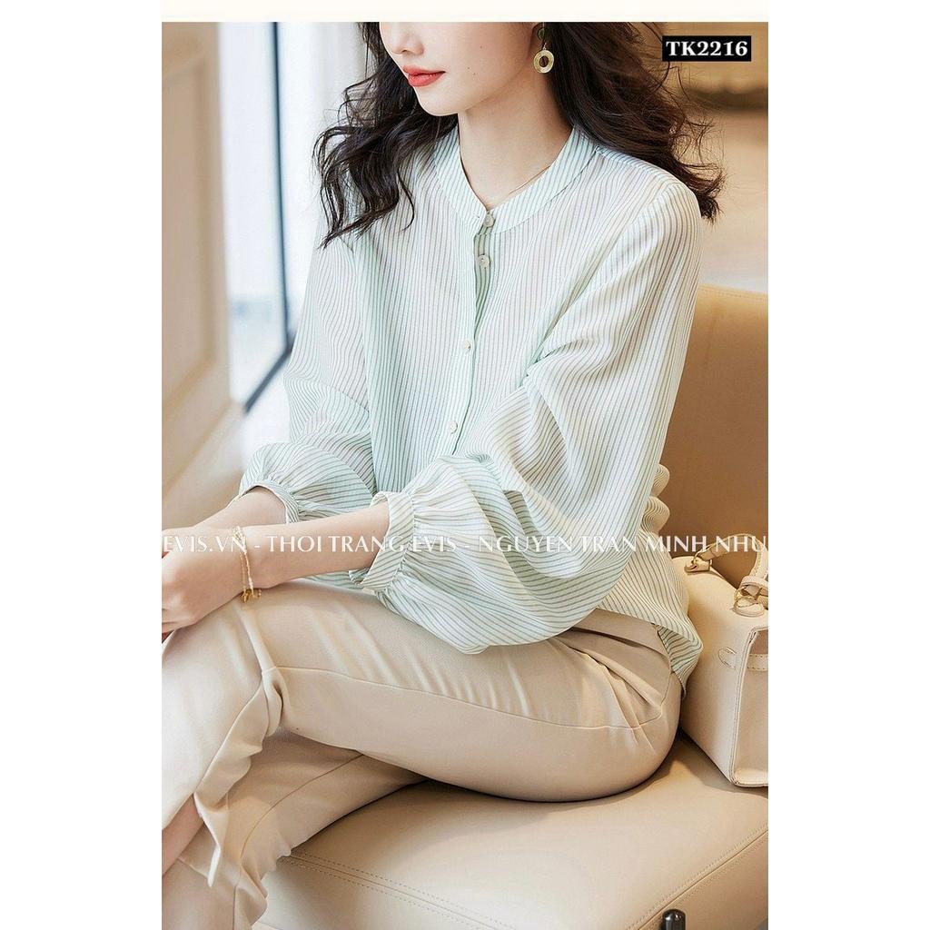 Sơ mi cổ tàu họa tiết kẻ trẻ trung TK2216