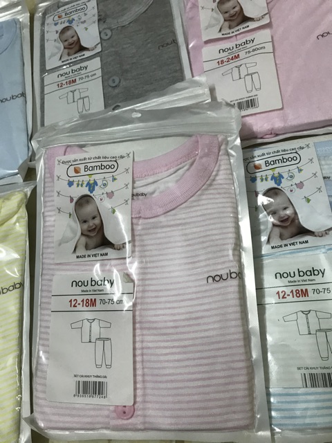 NouBaby- Bộ dài tay chất cotton sợi tre siêu mát cho bé 6-24M