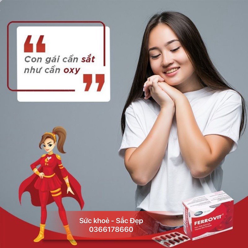 Viên uống  bổ sung sắt FERROVIT Hộp 50 viên Dùng cho Phụ nữ có thai, người thiếu máu cho thiếu sắt