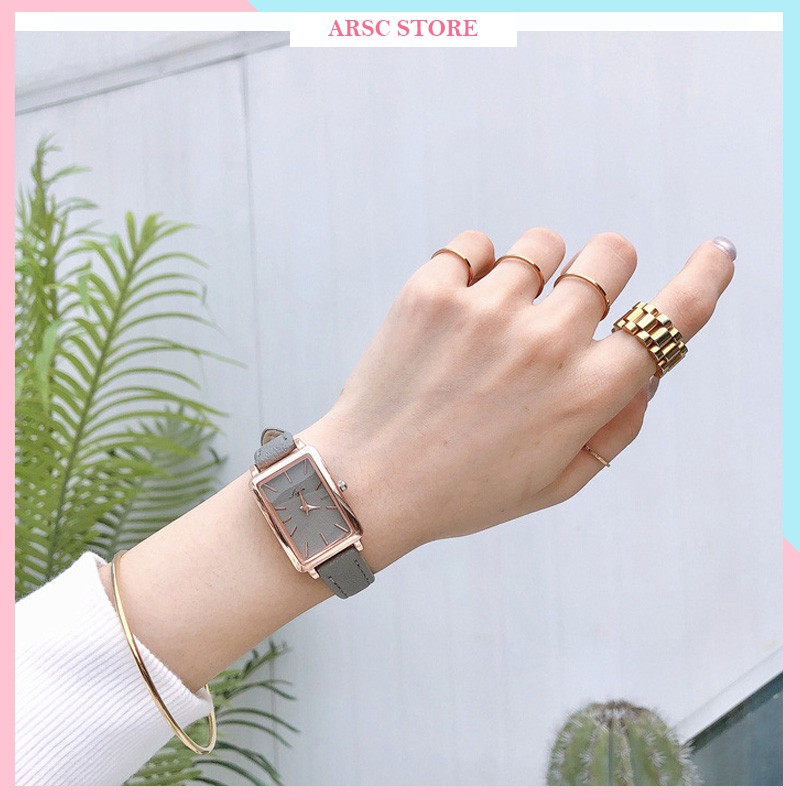 Đồng hồ nữ Jigin hàng chính hãng mặt chữ nhật dây da mềm mỏng ôm tay #1