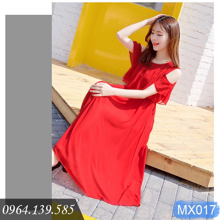 Váy maxi xòe voan đẹp trơn màu, đầm đi biển có bèo xinh xắn, dễ mặc, có size lớn 2XL | MX017