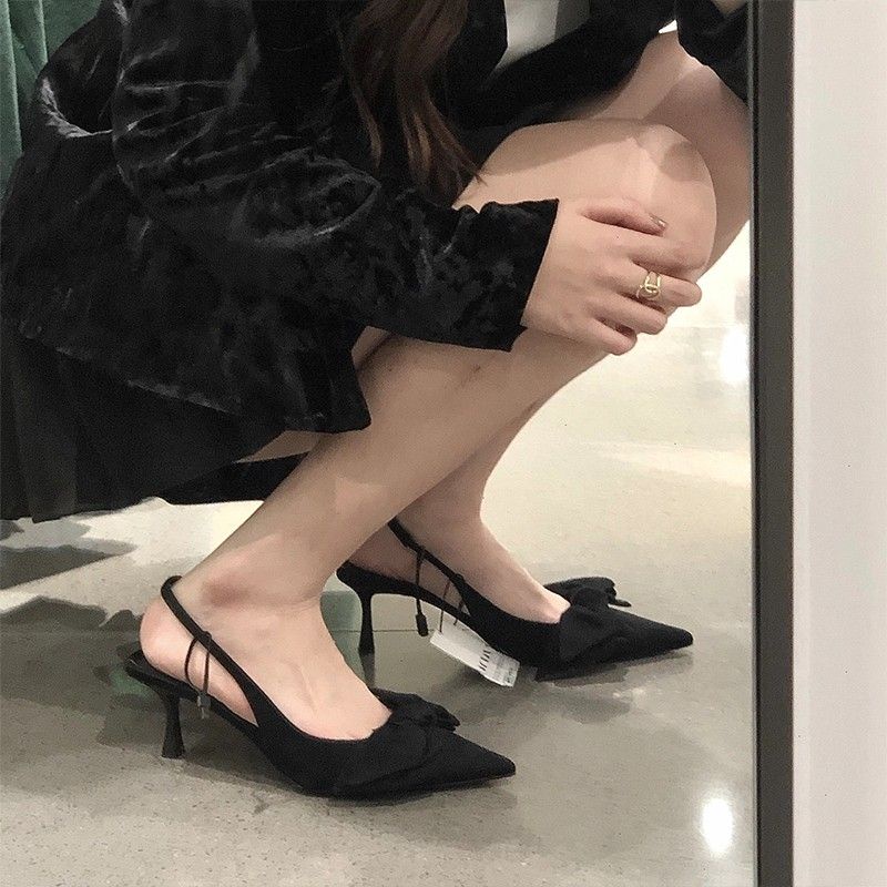 Zara Slingback da lộn đính nơ