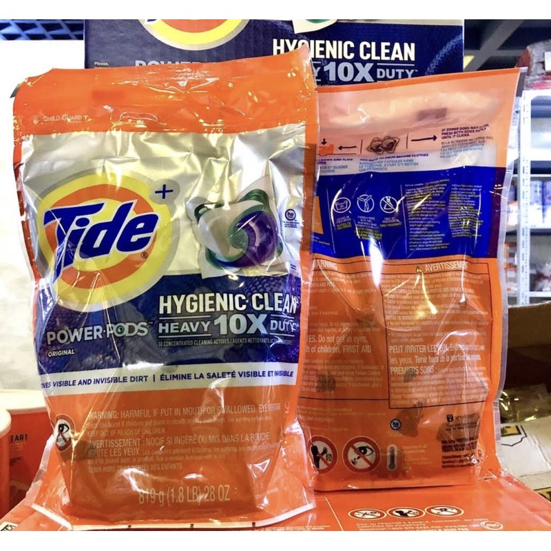 Viên Giặt Tide Laundry Hygienic Clean Heavy 10x Duty Power Pods 1 bịch 17 viên - USA