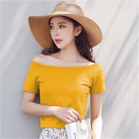 Áo Thun Cotton Trễ Vai Ngắn Tay Màu Trơn Phong Cách Hàn Quốc N250 [95