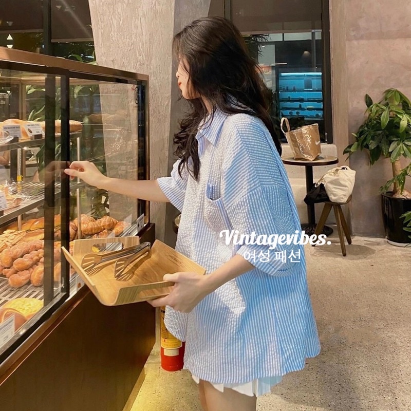 Áo sơmi cộc tay Hàn Quốc 1 túi ngực chất xốp lạ mắt