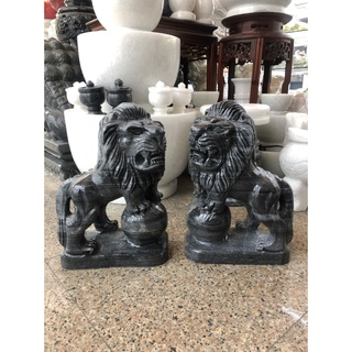 Cặp Sư Tử phong thủy đá vân đen - Cao 30 cm