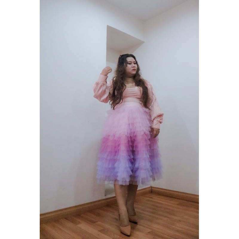 Chân váy phối màu ombre big size eo 97