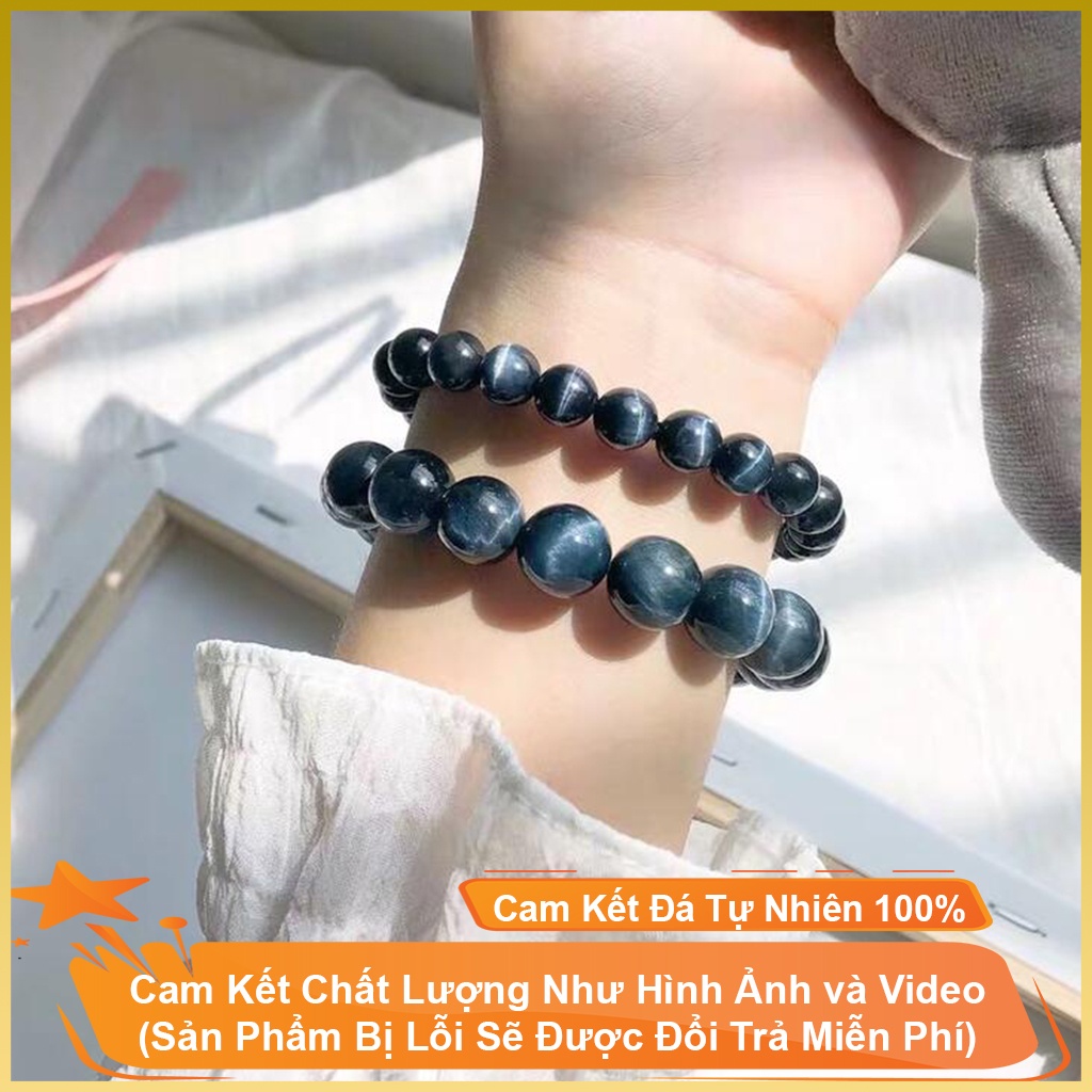 Vòng đá phong thủy may mắn màu đen ánh xanh, vòng phong thủy đeo tay phù hợp cho nam và nữ - Tặng dây dự phòng, hộp đựng