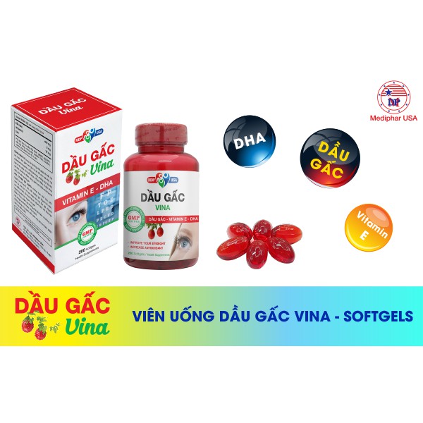 Dầu Gấc Vina – Hỗ trợ bổ mắt, ngăn ngừa suy giảm thị lực, thoái hóa điểm vàng (Hộp 200 viên)