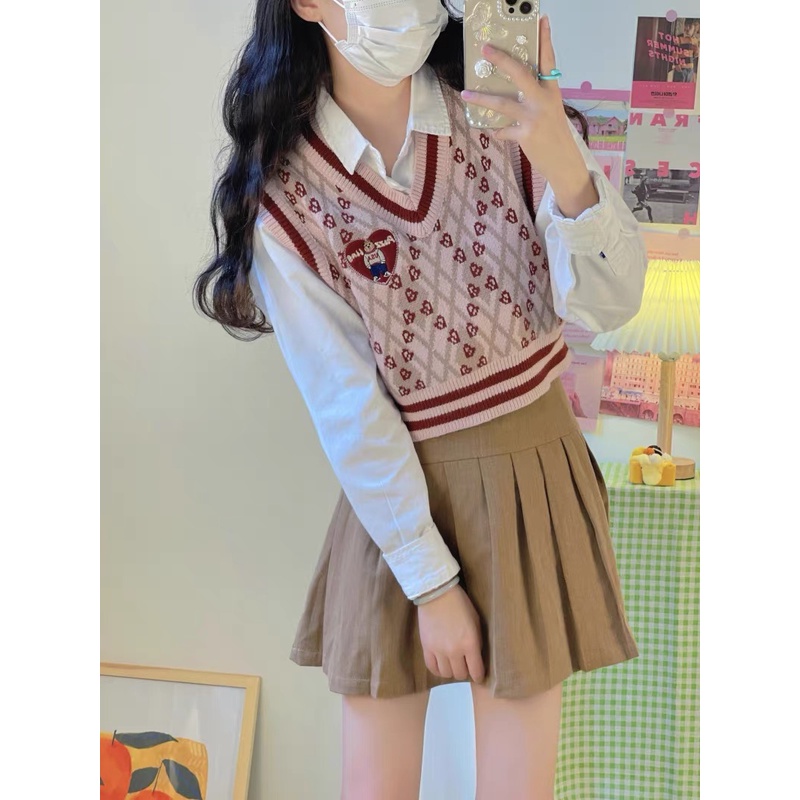 VN407 Áo gile học sinh croptop Hàn Quốc