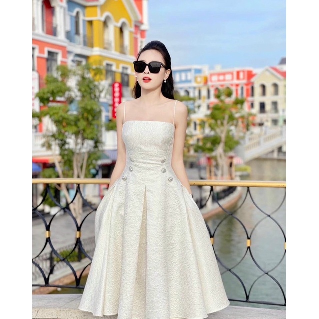 Đầm dự tiệc 🌷Hình thật 100%🌷Đầm đi tiệc 2 dây gấm hoa