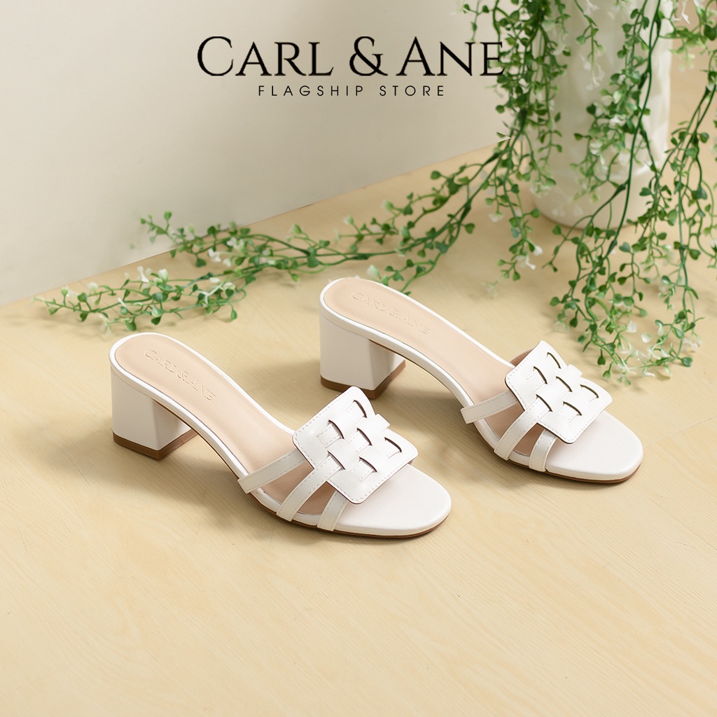 Carl & Ane - Dép cao gót mũi hở phối quai đan cao 4cm màu bò_CS014