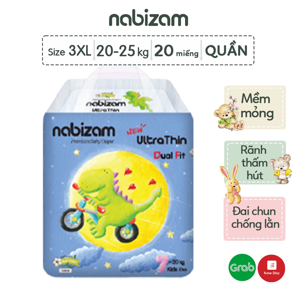 Tã/Bỉm Quần Nabizam Ultra Thin Nội Địa Hàn Siêu Mỏng Nhẹ, Rãnh Chống Tràn Size 3XL20 Cho Bé Từ 20-25kg,20 Mếng/Bịch