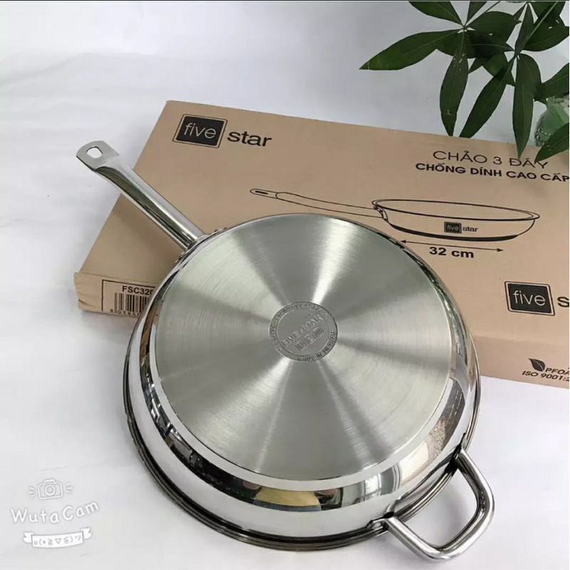 Chảo chống dính FIVESTAR STANDARD 32 CM KÈM nắp kiếng nấu được bếp từ, bếp ga, bếp hồng ngoại BẢO HÀNH 5 NẮM