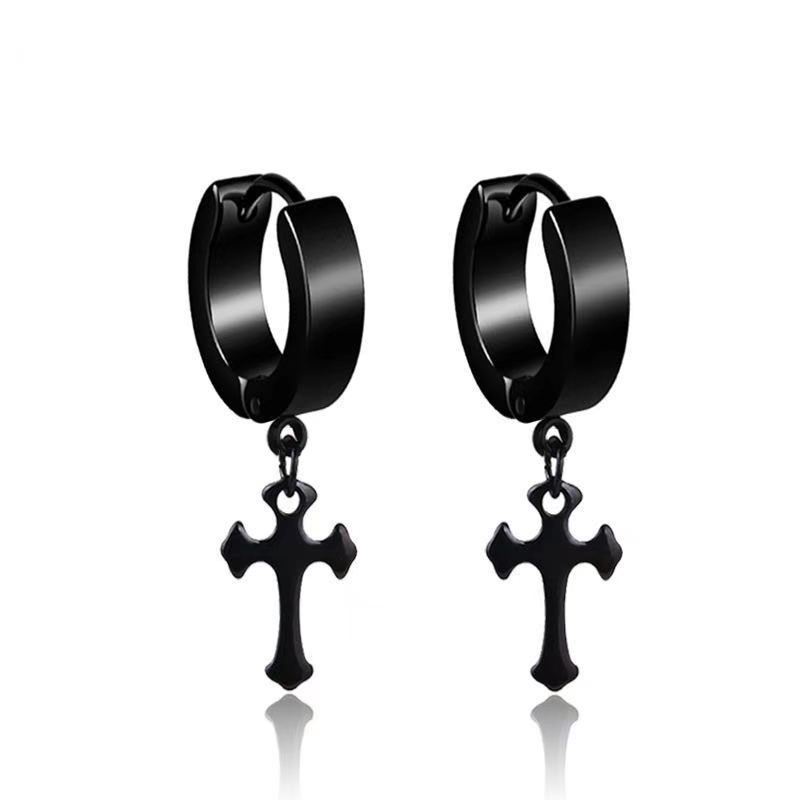 Khuyên Tai Dạng Kẹp Mặt Thánh Giá Bằng Thép Titan Phong Cách Rock Punk Rock Dành Cho Nam