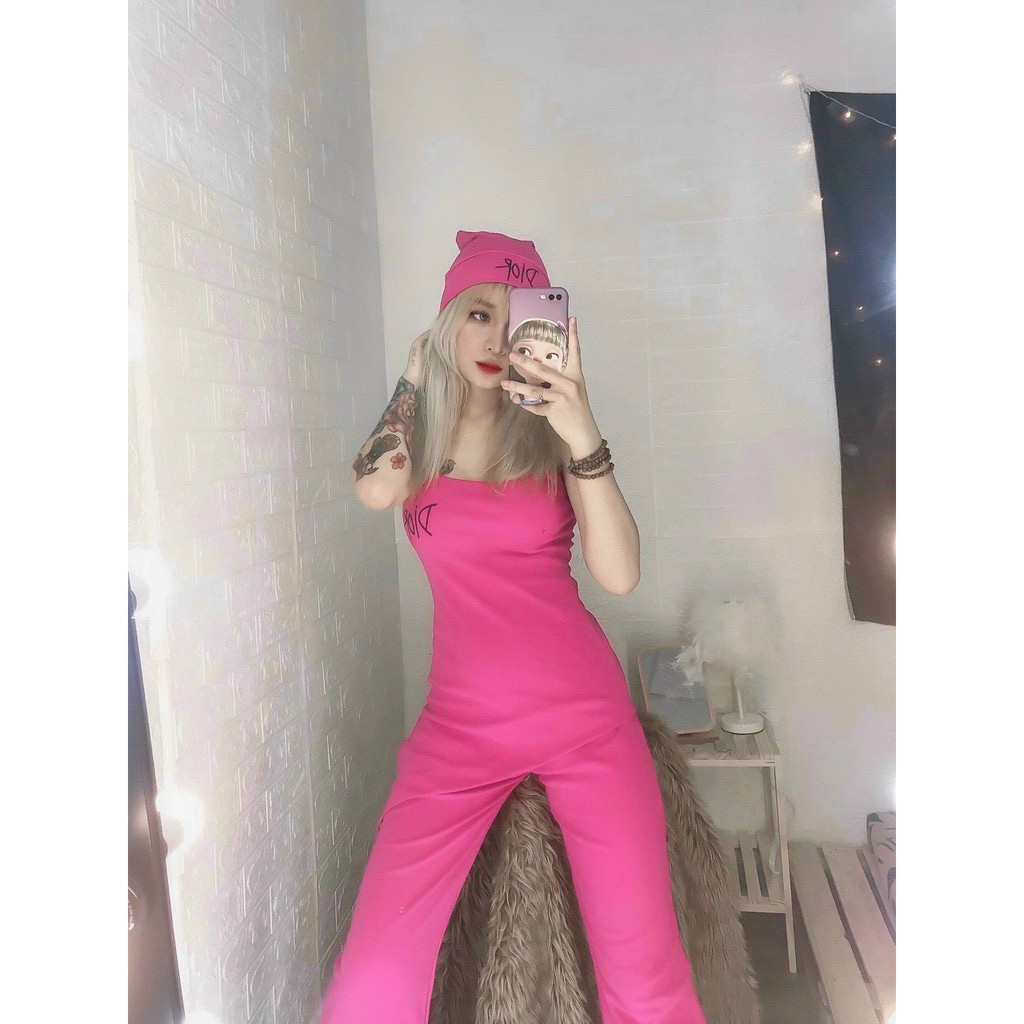 set cá tính áo vát chéo kèm tặng nón xinh chất thun thái mịn