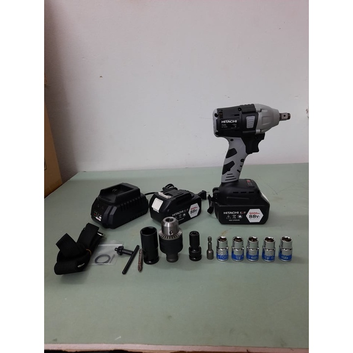 Máy Siết Bulong, Máy Vặn Vít HITACHI 118VF - TẶNG 5 Đầu Khẩu - Không Chổi Than Đầu rỗng Bắt vít Khoan - 2 Pin