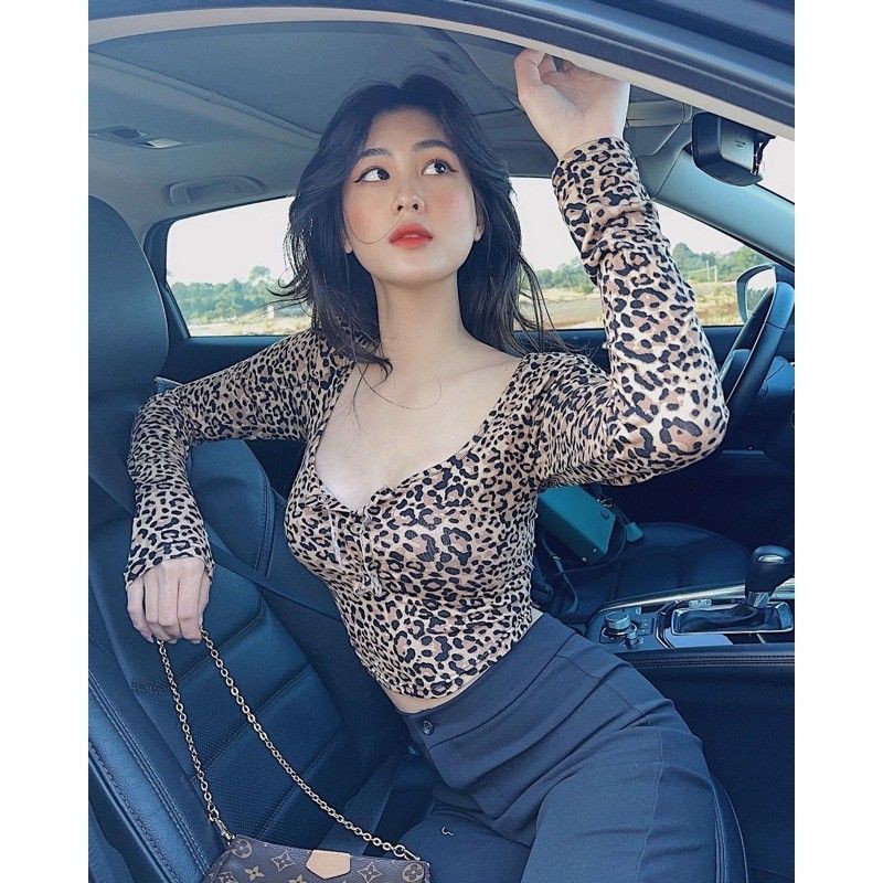 áo da beo tay dài cổ V