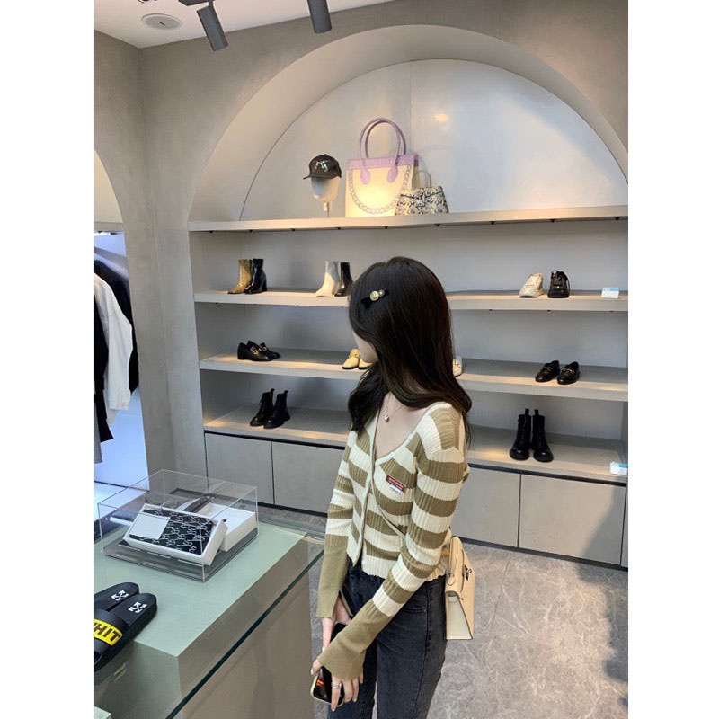 Áo Cardigan Len Kẻ Logo Chữ Hàng Quảng Châu M2140