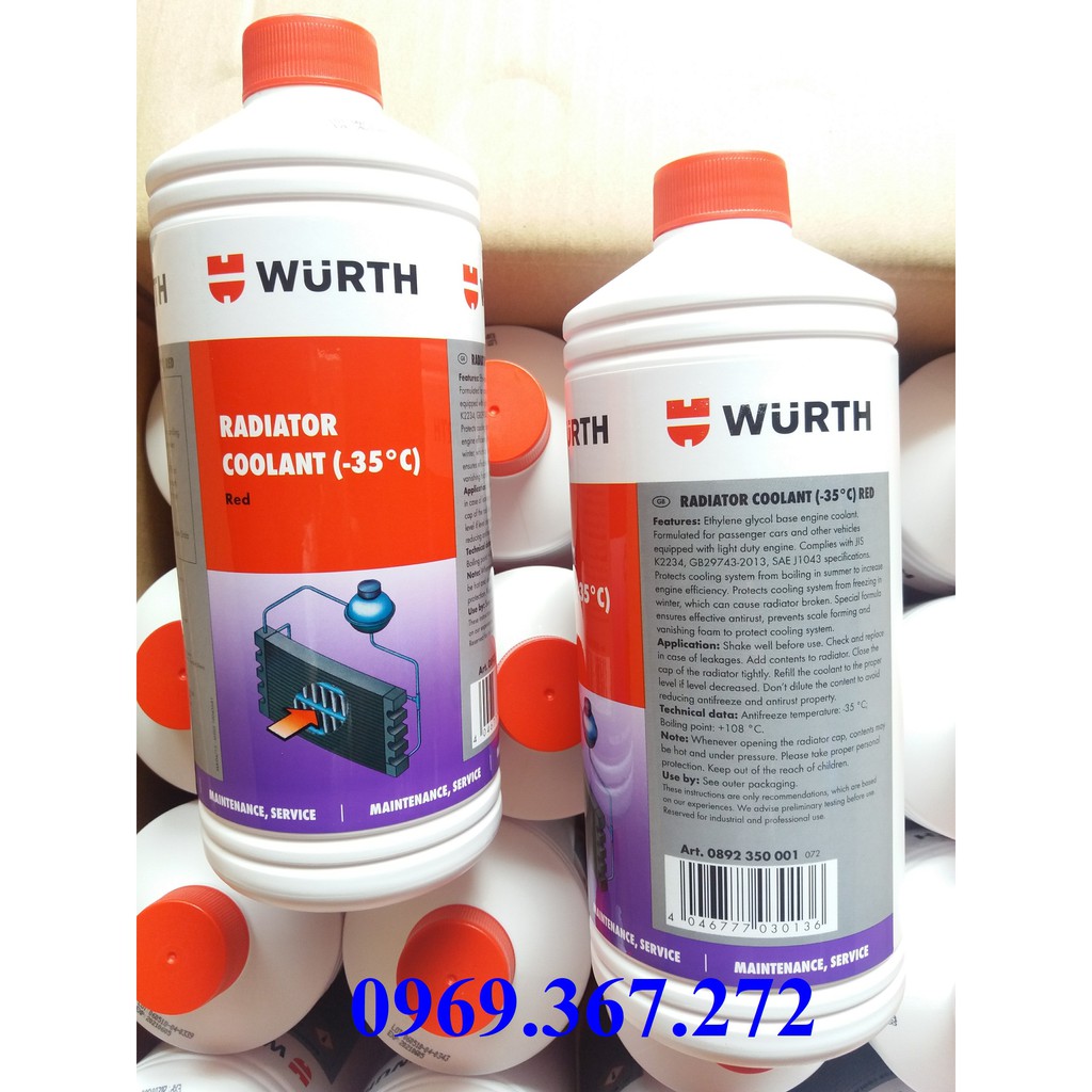 Nước giải nhiệt động cơ Wurth Radiator Coolant loại pha sẵn 1 lít