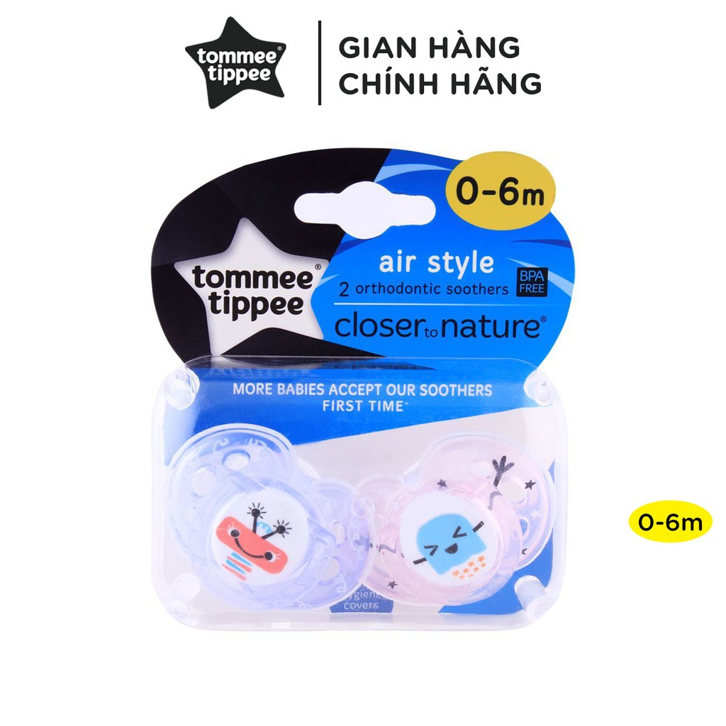 Ty ngậm thoáng khí cho bé Tommee Tippee AIR 0-6 tháng (vỉ 2 cái) - Tím/Hồng