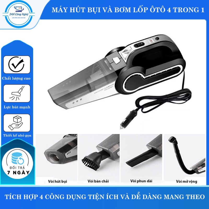 Máy Hút Bụi Và Bơm Lốp Ô Tô - Công Suất 120W 4 in 1 Bơm/Hút/Đèn Chiếu Sáng/Đồng Hồ Đo Áp Suất Lốp - K1014