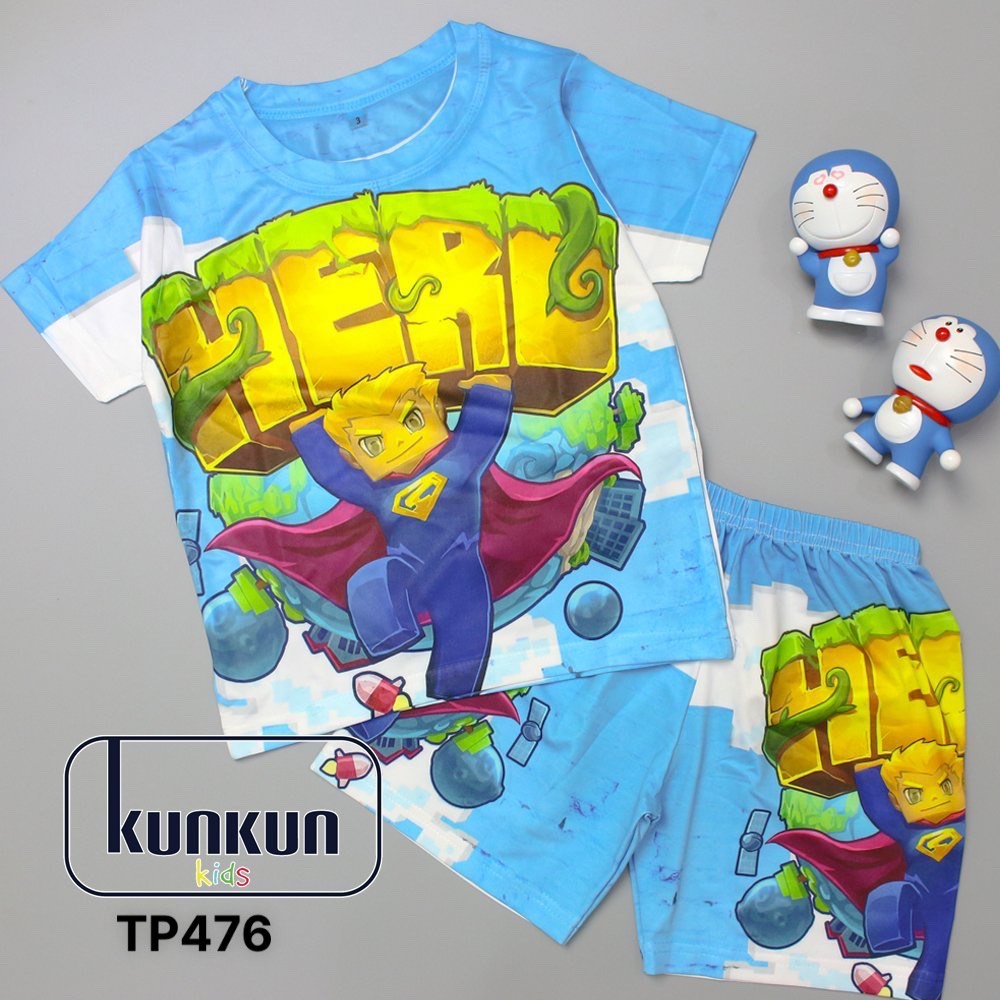 Đồ Bộ Thun Lạnh Có Tay In 3D cho bé trai hình Hero từ 10kg-60kg Kunkun Kid TP476