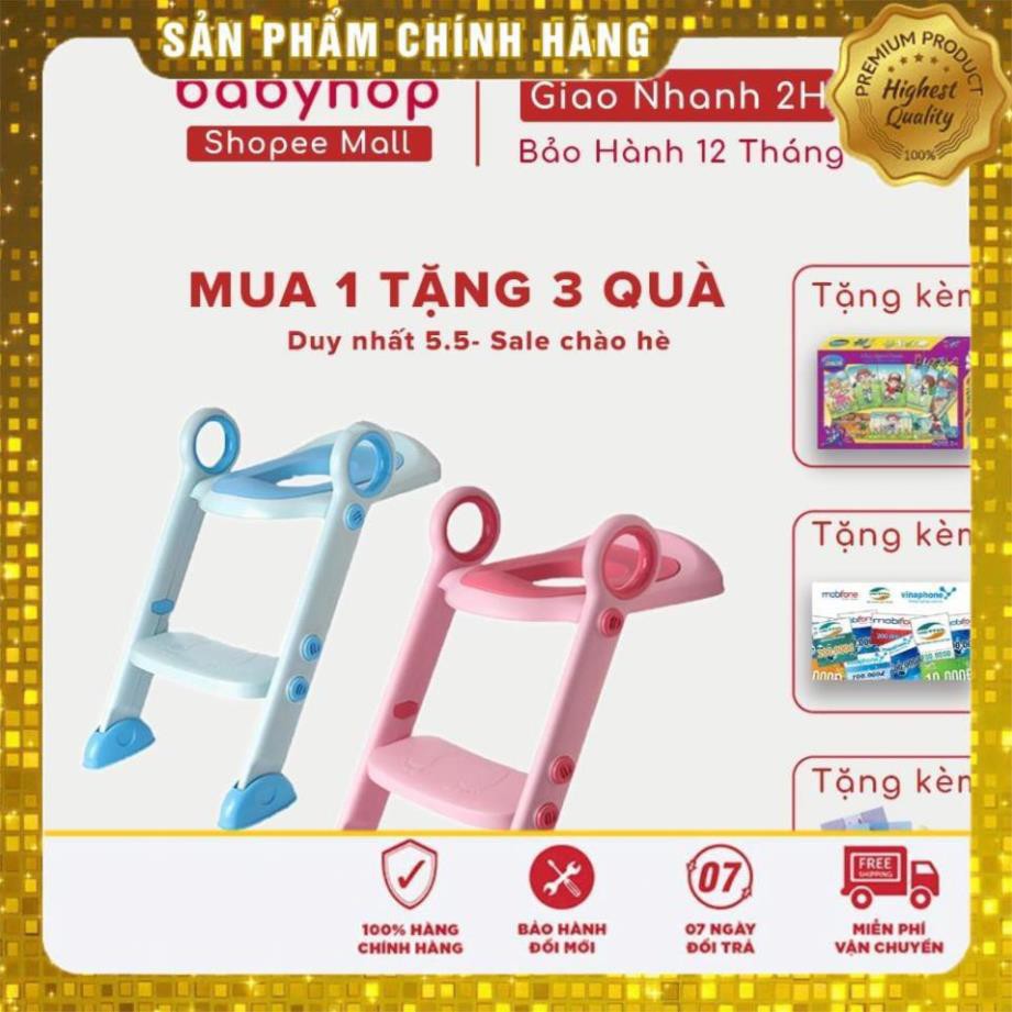 Thang bô vệ sinh có nắp lót thu nhỏ bồn cầu Babyhop cho bé trai và bé gái có tay vịn, gấp dựng cất gọn