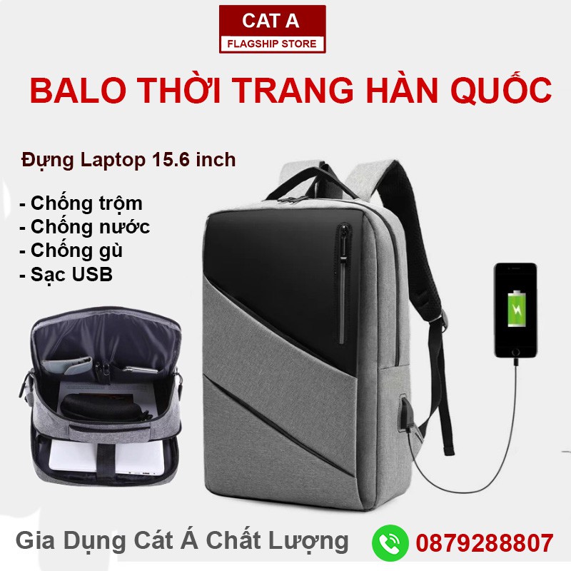 BALO LAPTOP THỜI TRANG NAM NỮ HÀN QUỐC CAO CẤP - Chống nước, chống trộm, chống gù lưng, có sạc USB tiện lợi.