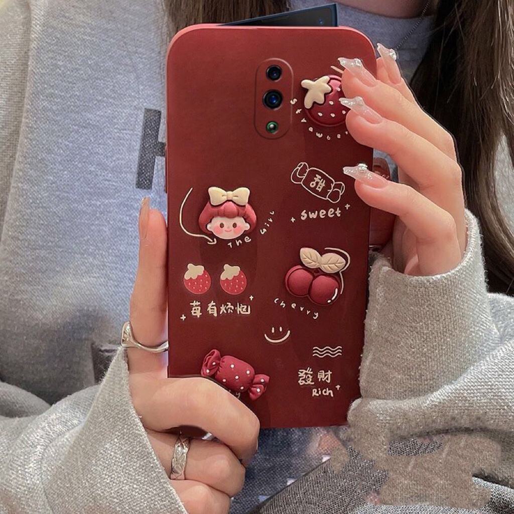 Ốp điện thoại silicon mềm màu kẹo hình cô gái 3d màu đỏ rượu vang độc đáo cho OPPO Reno2F Reno Reno2 Reno5 Reno5pro