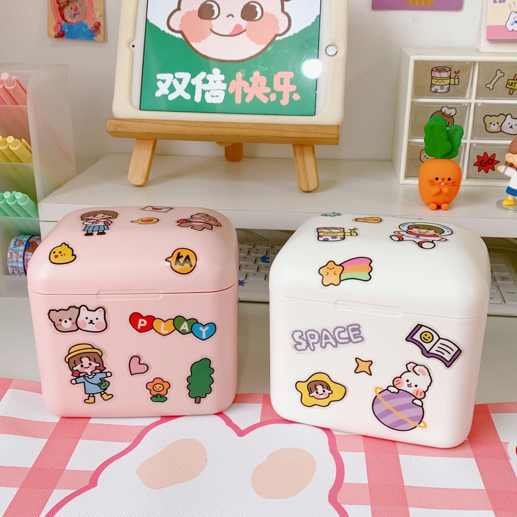 Hộp đựng son có gương 20 ô tặng kèm sticker đáng yêu Kawaii Handmade